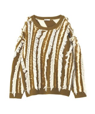 CRAFT STANDARD BOUTIQUE バイカラーフリンジニットプルオーバー Khaki
