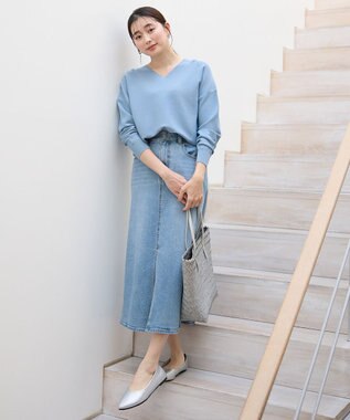 ANY 【5色展開】Ｖネックガーターニットプルオーバー サックス