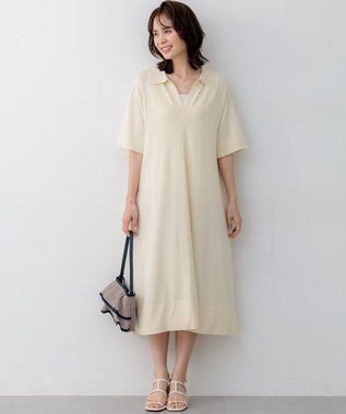 組曲 クリアストレッチスキッパーニット ワンピース アイボリー系