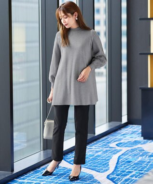 Tiaclasse 【洗える】袖ケーブルニットチュニック グレー