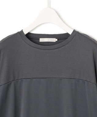 ICB L 【接触冷感・UVケア・洗える】シルケットスムースコンビ Tブラウスカットソー チャコール系
