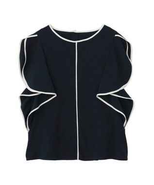 YECCA VECCA 配色ラッフルスリーブブラウス Navy
