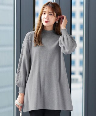 Tiaclasse 【洗える】袖ケーブルニットチュニック グレー