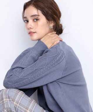 Tiaclasse 【洗える】袖ケーブルニットチュニック ブルー