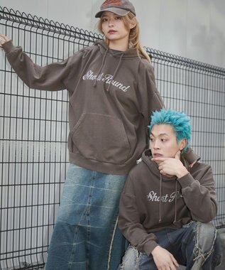 WEGO 【ユニセックス着用ITEM】ピグメントラメグラフィックプルパーカー ブラウン