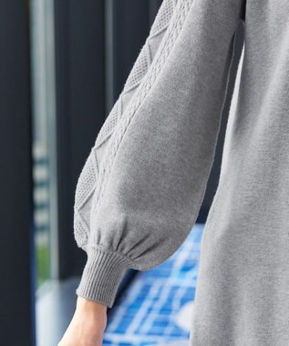 Tiaclasse 【洗える】袖ケーブルニットチュニック グレー