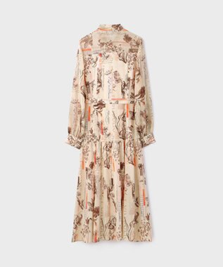 GRACE CONTINENTAL ロゴフラワ－プリントボウタイワンピース オレンジ