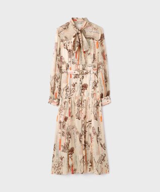 GRACE CONTINENTAL ロゴフラワ－プリントボウタイワンピース オレンジ