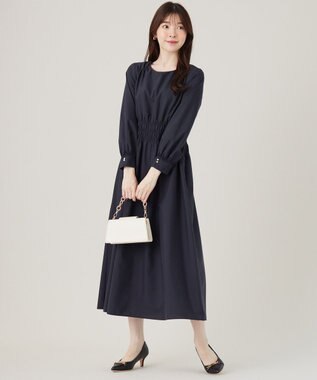 ANY SIS 【洗える】シャーリングディテール ワンピース ネイビー