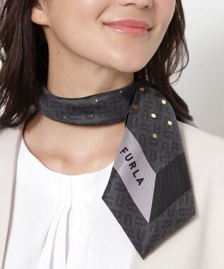 MOONBAT FURLA(フルラ)シルクツイル アーチロゴ スカーフ 65cm×65cm ブラック