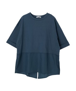 Green Parks ５分袖ドッキングバックスリットチュニック Blue
