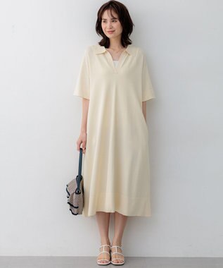 組曲 クリアストレッチスキッパーニット ワンピース アイボリー系