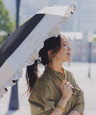 TOCCA 【晴雨兼用・UVカット100%生地】LOGO FRILL UMBRELLA 折り畳み傘 収納バッグ付き ブラック系