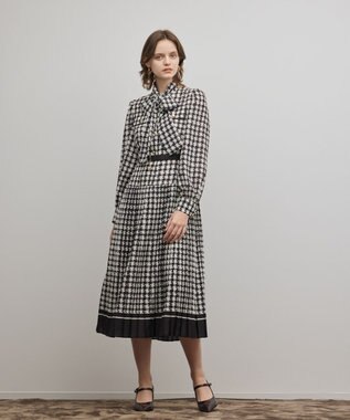 GRACE CONTINENTAL バイカラーチェックプリントワンピース ブラック