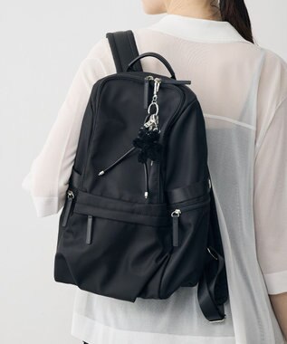 ICB 【4/3-4/19期間限定・受注生産】選べるチャーム 8ポケットナイロンリュック カスタマイズ クマ&フェイクレザーロープ黒