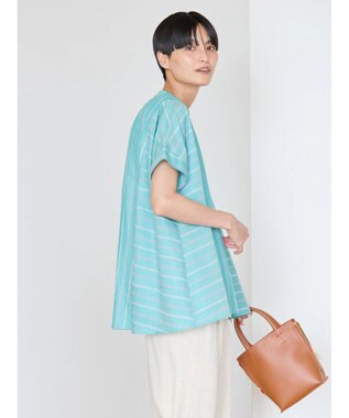 AMERICAN HOLIC 接触冷感フレンチスリーブ切り替えフレアブラウス Stripe Green