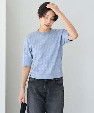 AMERICAN HOLIC ケーブル５分袖ニットプルオーバー Grayish Blue