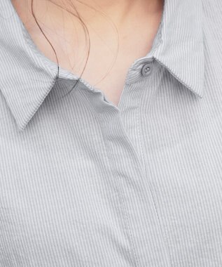 Tiaclasse L 【洗える】1枚で大人華やぐ2段ティアードシャツチュニック グレーストライプ