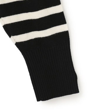 23区 L 【CLASSY.12月号掲載】セミウーステッドウール 肩ボタン ボーダー ニット  ブラック×オフホワイトボーダー