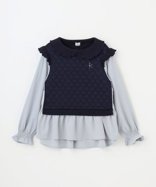 組曲 KIDS 【110-140㎝】フラワーキルトレイヤード トップス ネイビー系