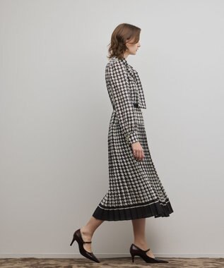 GRACE CONTINENTAL バイカラーチェックプリントワンピース ブラック