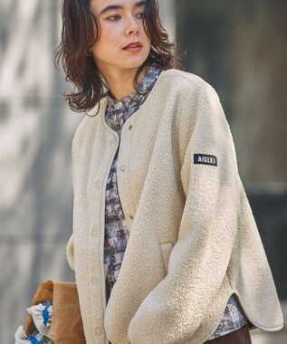 AIGLE カーディガン シェルパフリースジャケット ライトグレー