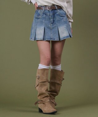 WEGO タックプリーツデニムミニスカパン デニム淡色