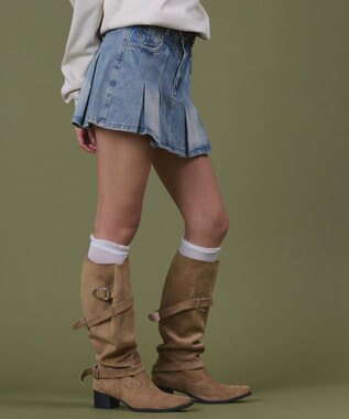 WEGO タックプリーツデニムミニスカパン デニム淡色