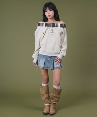 WEGO タックプリーツデニムミニスカパン デニム淡色