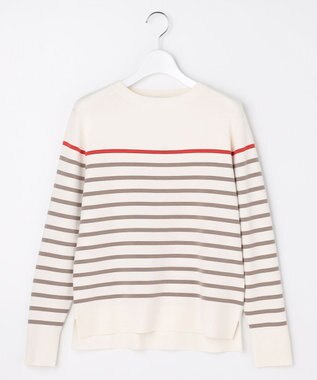 J.PRESS LADIES L Rayon Stretch Border ニット オフ×モカ×ブラッドオレンジ系