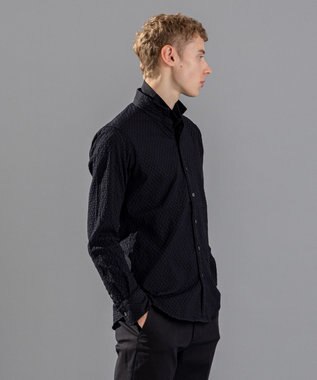 JOSEPH HOMME トライジャガードストレッチ　ウィングカラーシャツ ブラック系