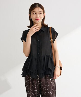 Green Parks ノースリーブフリルブラウス Black