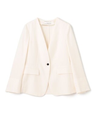 BEIGE， 【洗える】CAROLE / リネンライクノーカラーハーフ丈ジャケット Ecru