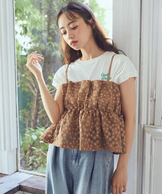 earth music&ecology キラキラフラワー刺繍ビスチェ Brown