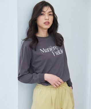 ANY L 【洗濯機可/接触冷感/UVケア】オーガビッツロングスリーブTシャツ チャコール×ロゴ