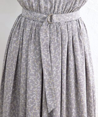 Tiaclasse 【洗える】花柄タックフレンチスリーブワンピース グレー