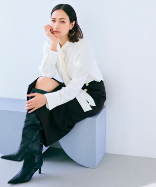 BEIGE， 【WEB限定・洗える】MIRABEAU / 2WAYストレッチボウタイブラウス White