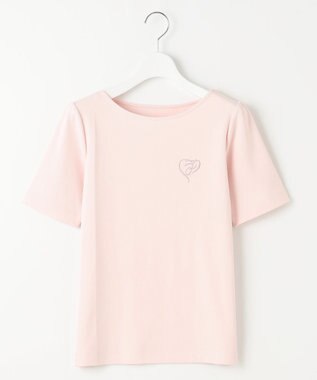 Feroux 【洗える】ワンポイント刺繍Tシャツ ピンク系