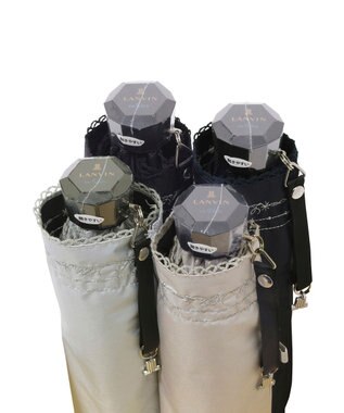 MOONBAT 【一級遮光/晴雨兼用】LANVIN en Bleu (ランバン オン ブルー)  折りたたみ日傘 ラメ刺繍 ピコレース ディープブルー