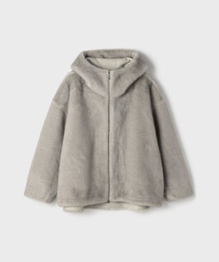 GRACE CONTINENTAL フェイクミンクフードジャケット ライトグレー