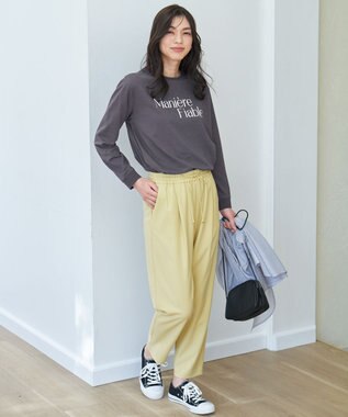 ANY L 【洗濯機可/接触冷感/UVケア】オーガビッツロングスリーブTシャツ チャコール×ロゴ