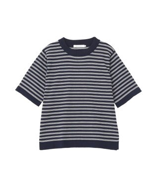 AMERICAN HOLIC ボーダーハーフスリーブニットプルオーバー Navy