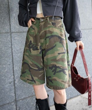 WEGO 【新色追加】ヴィンテージウォッシュデニムハーフパンツ 柄1