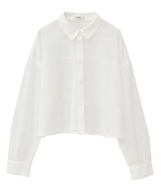 earth music&ecology メッシュストライプショートシャツ Off White