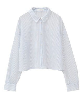 earth music&ecology メッシュストライプショートシャツ Sax