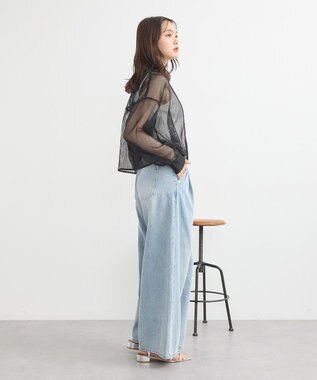 earth music&ecology メッシュストライプショートシャツ Sax