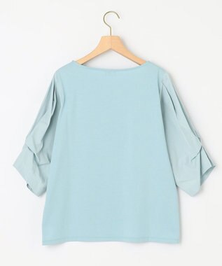 組曲 L 【洗える】プレーティングコンビブロー カットソーブラウス スカイブルー系
