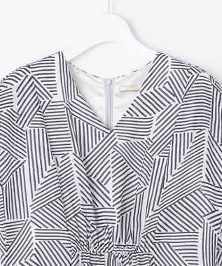 自由区 【洗える・XSサイズあり】モザイクラインプリント ワンピース ネイビー系6