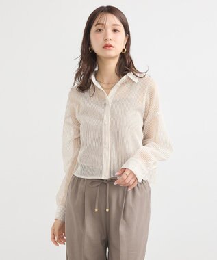 earth music&ecology メッシュストライプショートシャツ Beige