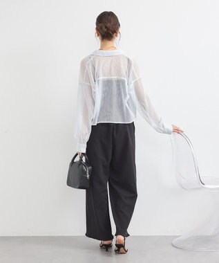 earth music&ecology メッシュストライプショートシャツ Sax